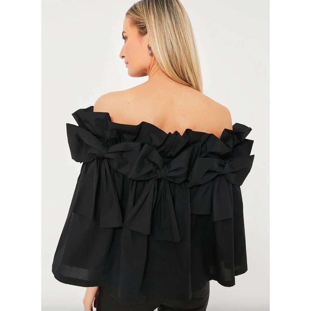 Tuckernuck Black Bows Off the Shoulder Linden Blouse Sz XS - Picture 4 of 7